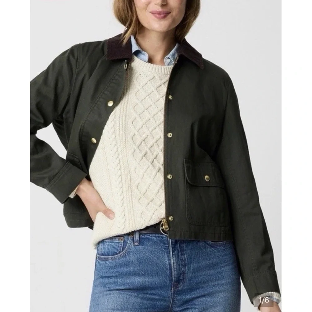 J.Crew Factory Size Large Cropped Olive Green Field Barn Collared Jacket NWOT
